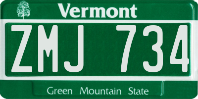 VT license plate ZMJ734