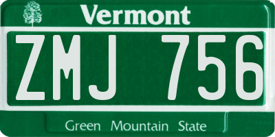 VT license plate ZMJ756