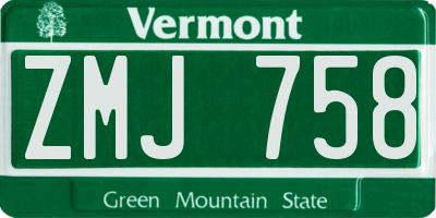 VT license plate ZMJ758