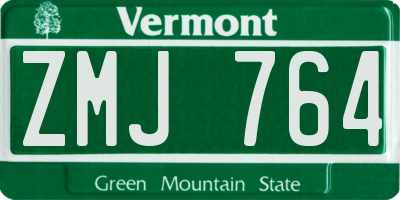 VT license plate ZMJ764