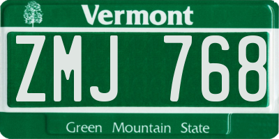 VT license plate ZMJ768