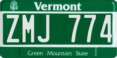 VT license plate ZMJ774