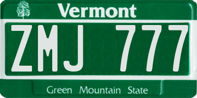 VT license plate ZMJ777