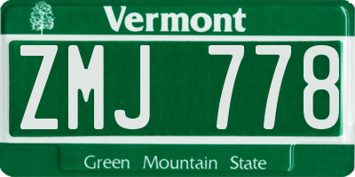VT license plate ZMJ778