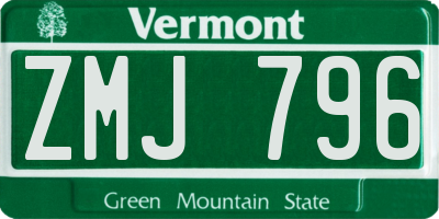 VT license plate ZMJ796