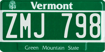 VT license plate ZMJ798