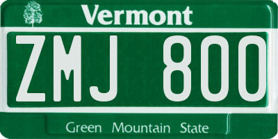 VT license plate ZMJ800