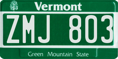 VT license plate ZMJ803