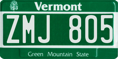 VT license plate ZMJ805