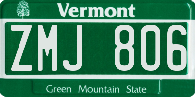 VT license plate ZMJ806