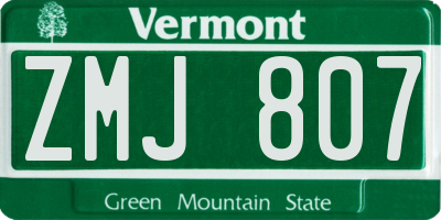 VT license plate ZMJ807