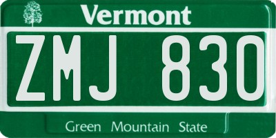 VT license plate ZMJ830