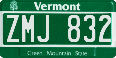 VT license plate ZMJ832