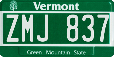 VT license plate ZMJ837