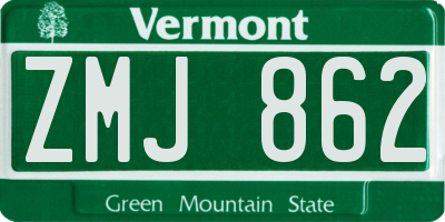 VT license plate ZMJ862