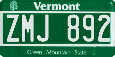 VT license plate ZMJ892