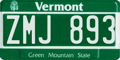 VT license plate ZMJ893