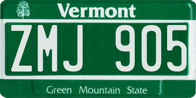 VT license plate ZMJ905