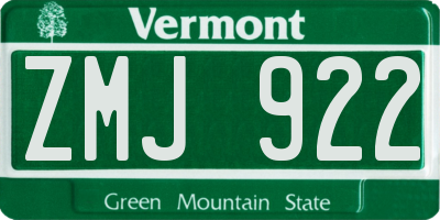 VT license plate ZMJ922