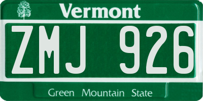 VT license plate ZMJ926