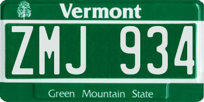 VT license plate ZMJ934