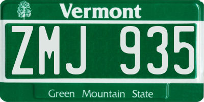 VT license plate ZMJ935
