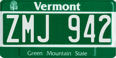 VT license plate ZMJ942