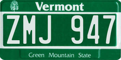 VT license plate ZMJ947