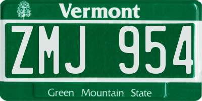 VT license plate ZMJ954