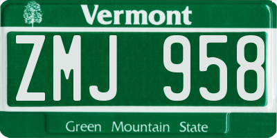 VT license plate ZMJ958