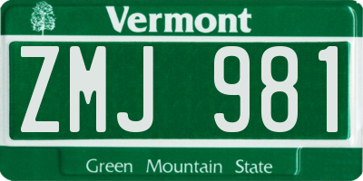 VT license plate ZMJ981
