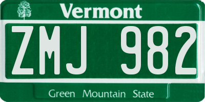 VT license plate ZMJ982