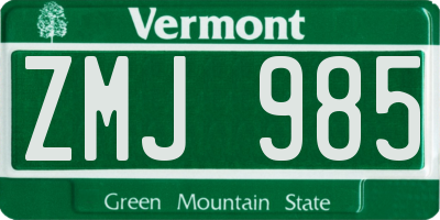 VT license plate ZMJ985