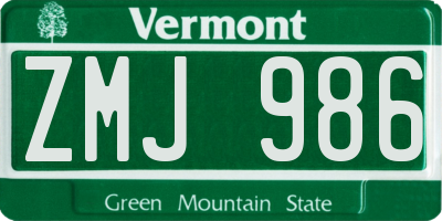 VT license plate ZMJ986