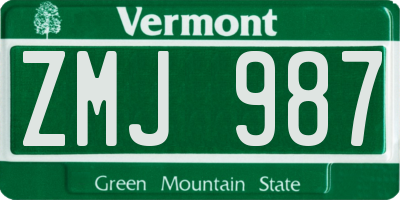VT license plate ZMJ987