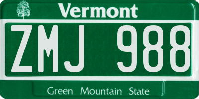 VT license plate ZMJ988