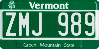 VT license plate ZMJ989