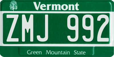 VT license plate ZMJ992
