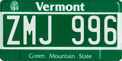 VT license plate ZMJ996