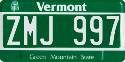 VT license plate ZMJ997