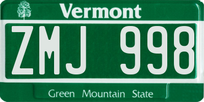 VT license plate ZMJ998