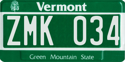 VT license plate ZMK034