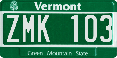 VT license plate ZMK103