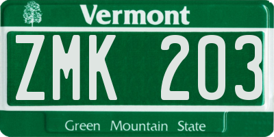 VT license plate ZMK203
