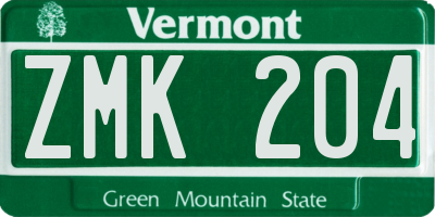 VT license plate ZMK204
