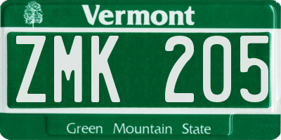 VT license plate ZMK205
