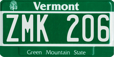 VT license plate ZMK206