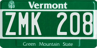 VT license plate ZMK208
