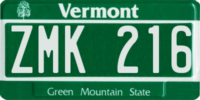 VT license plate ZMK216
