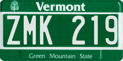 VT license plate ZMK219